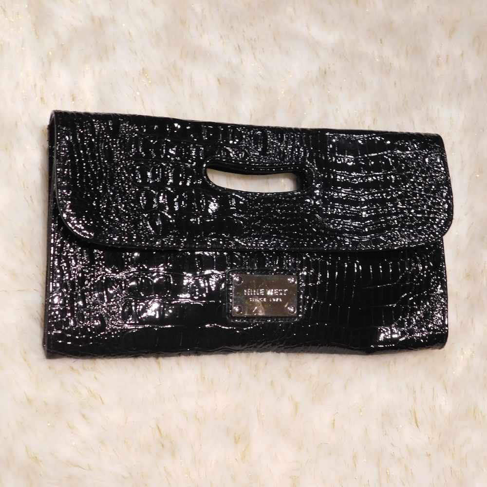 ☆NINE WEST☆ Black Faux Crocodile Leather Clutch